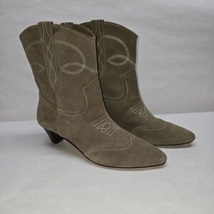 Anthropologie Silent D Gray Suede Western Heeled Boots Size EU 40 / US 9